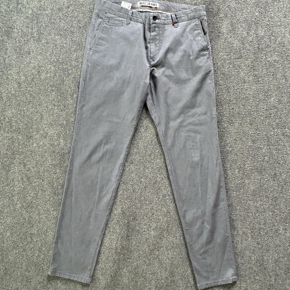 MAC Jeans Lennox Pants Mens 35x32 Gray Slim Fit Stretch Chino Casual Trousers
